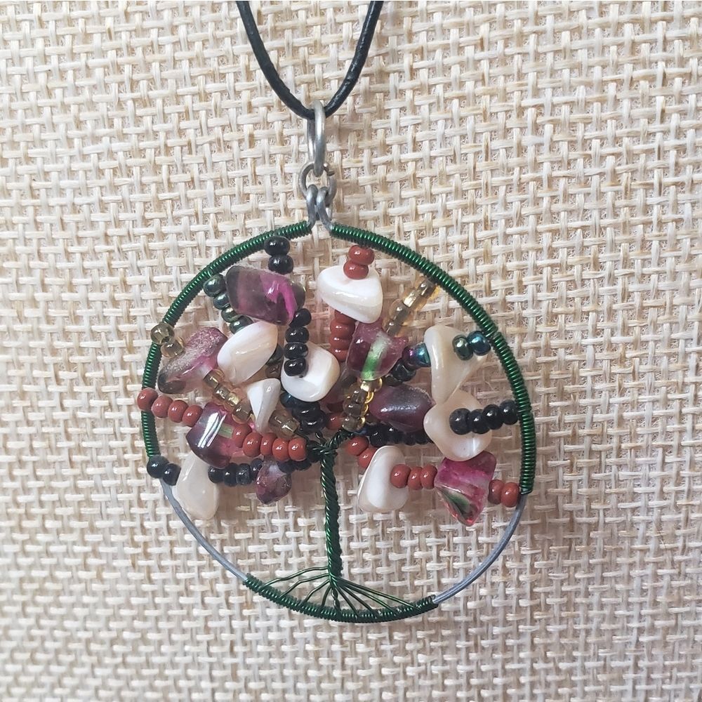 TREE OF LIFE Wire-Wrapped Beaded Pendant Necklace